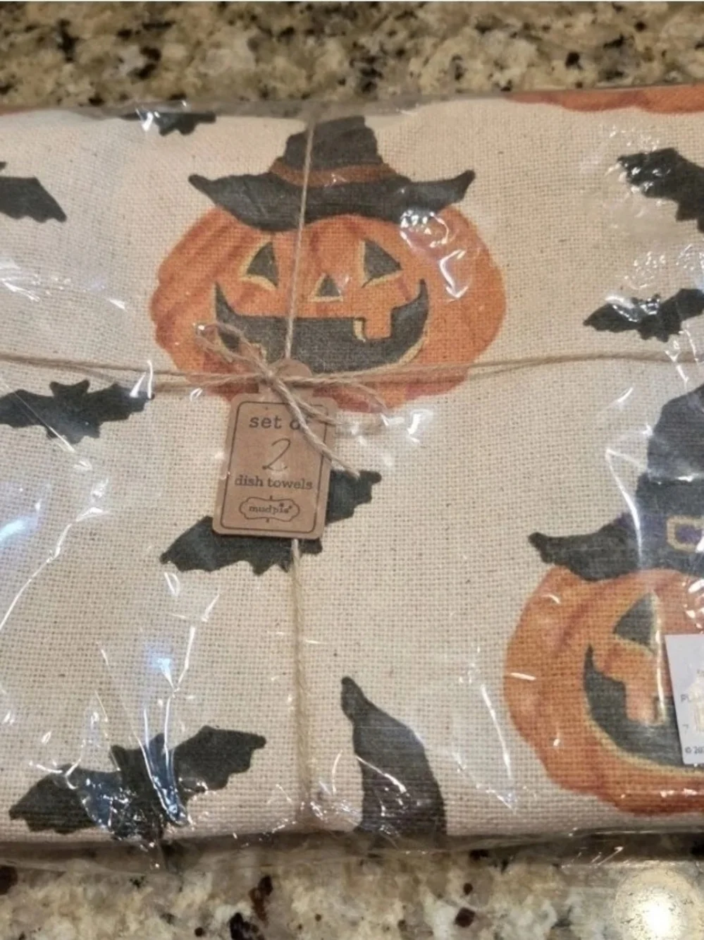 Mud Pie Halloween Dish Towel Set Jack O Lantern Witch Bats Kitchen 2022 NEW